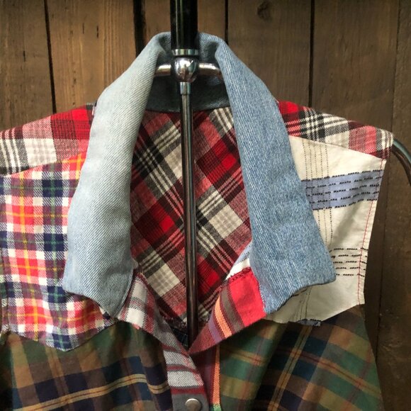 Vintage Handmade Patchwork Top , Tie Up Plaid Top Size Small - Picture 4 of 10